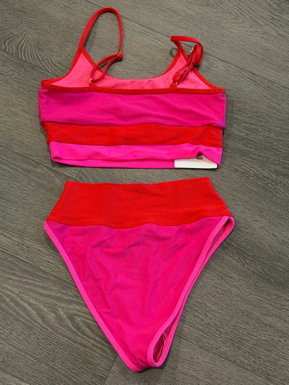 Beach Riot Eva Bikini Top M Emmy Bikini Bottom S Fuschia Red + Neon Pink NEW